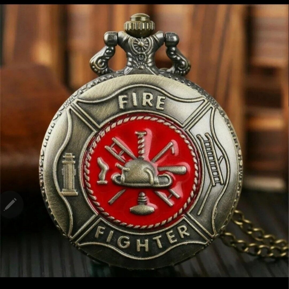 Beautiful Fire Department Fire Fighter pocket watch See Both Colors